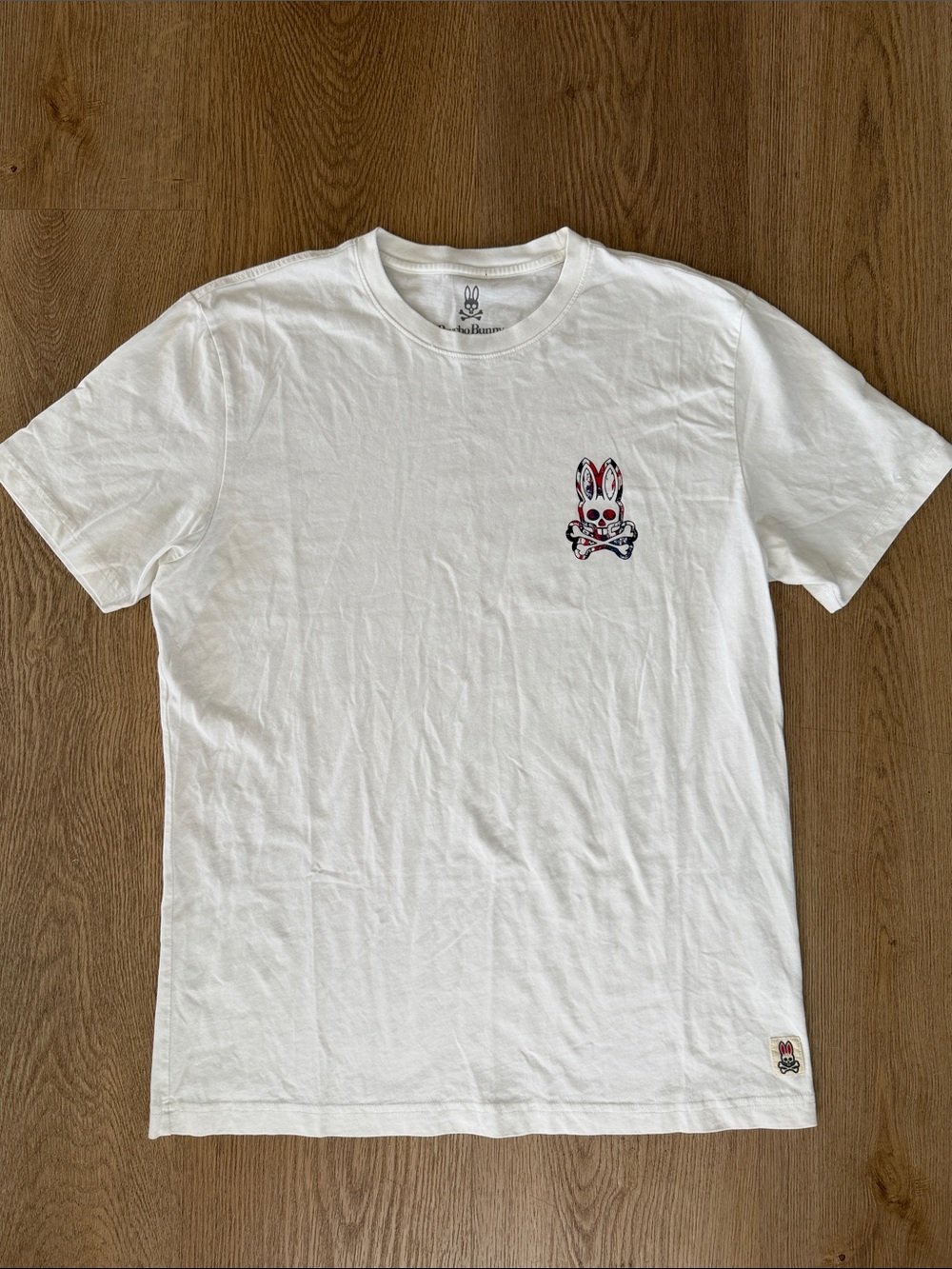 Psycho Bunny White Tee with Red & Blue Bunny logo